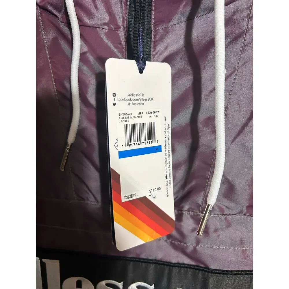 NWT Ellesse Memphis Anorak Jacket Men XL Iridescent Purple Hooded Windbreaker